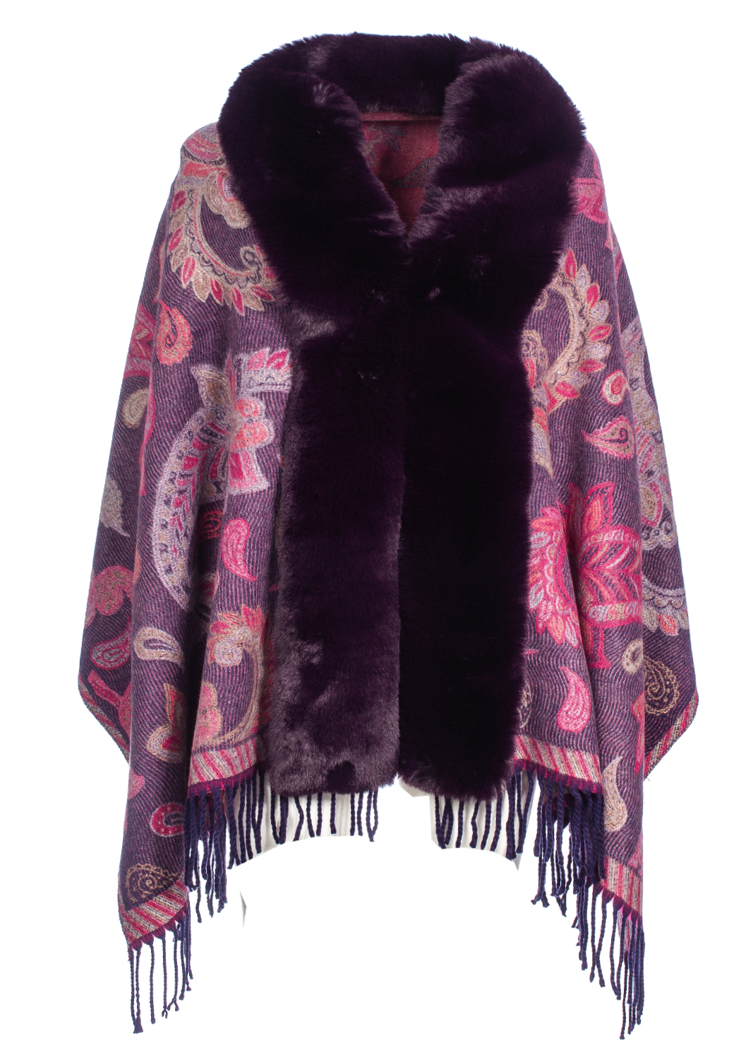 MANTELLA JACQUARD DIS. CASHMERE BORDO PELLICCIA SINTETICA 100%VI MADE IN PRC  - PURPLE